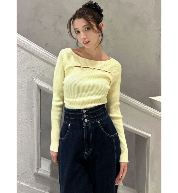 RESEXXY「パールボタンリブニットトップス」|ニット・セーター|