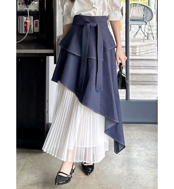 dazzlin「アシメティアードプリーツスカート」|スカート|インディゴ
