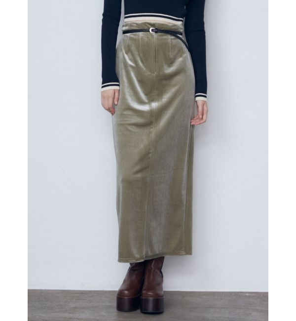 EMODA「【WEB限定】ハイウエストベルトベロアスカート」|スカート|