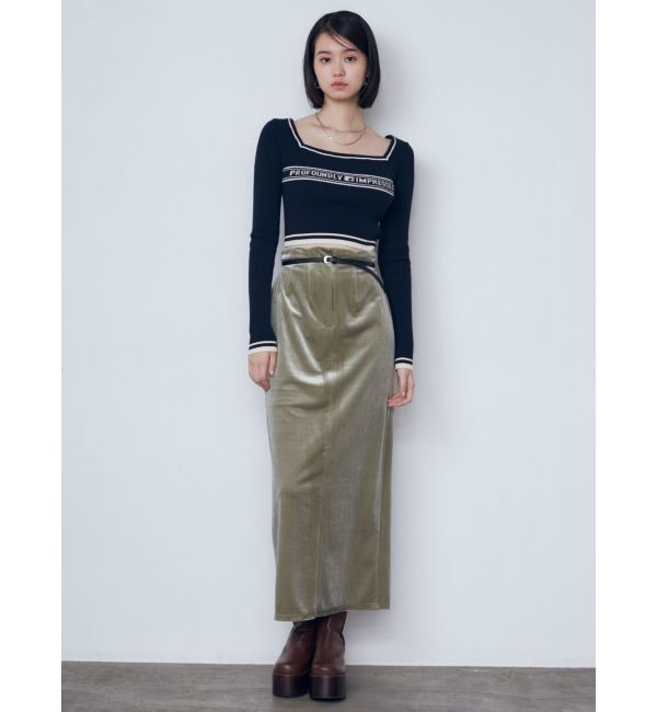 EMODA「【WEB限定】ハイウエストベルトベロアスカート」|スカート|
