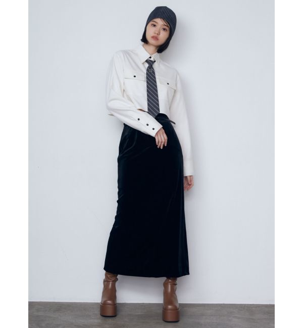 EMODA「【WEB限定】ハイウエストベルトベロアスカート」|スカート|