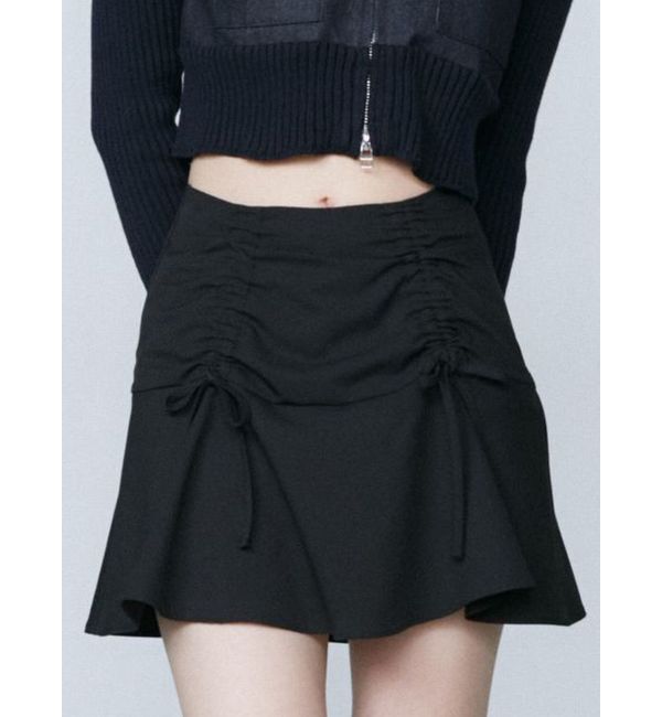 EMODA「ギャザーリボンフレアスカート」|スカート|ブラック