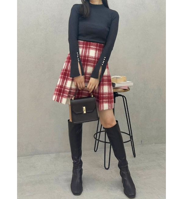 MERCURYDUO「パール付きフレアスリーブリブニット」|ニット・セーター|