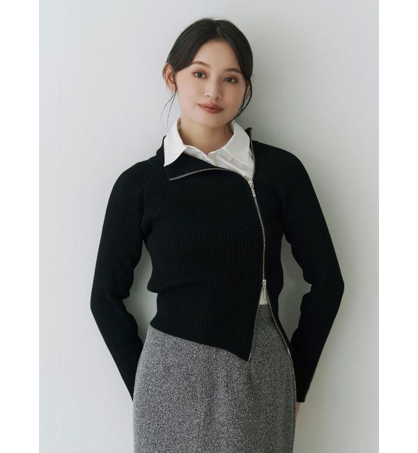MERCURYDUO「【WEB限定カラーあり】ハイツイストアシメZIPニット」|ニット・セーター|