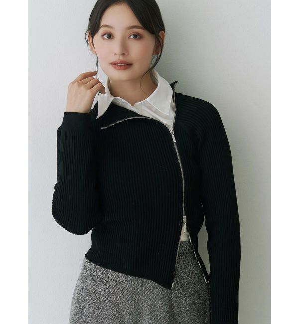 MERCURYDUO「【WEB限定カラーあり】ハイツイストアシメZIPニット」|ニット・セーター|