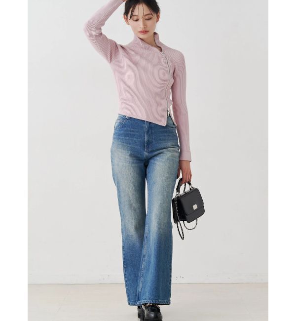 MERCURYDUO「【WEB限定カラーあり】ハイツイストアシメZIPニット」|ニット・セーター|