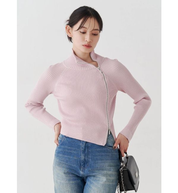 MERCURYDUO「【WEB限定カラーあり】ハイツイストアシメZIPニット」|ニット・セーター|