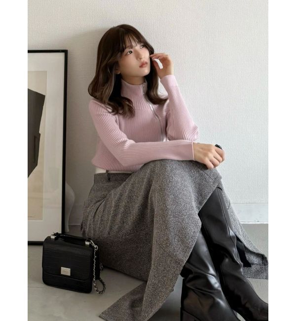 MERCURYDUO「【WEB限定カラーあり】ハイツイストアシメZIPニット」|ニット・セーター|