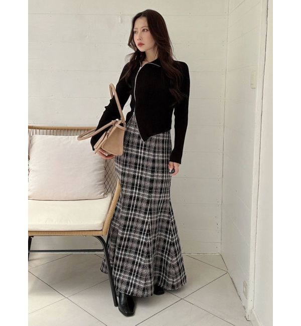 MERCURYDUO「【WEB限定カラーあり】ハイツイストアシメZIPニット」|ニット・セーター|