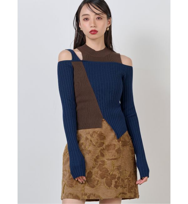 MURUA「ショルダーカットリブニット」|ニット・セーター|ネイビー