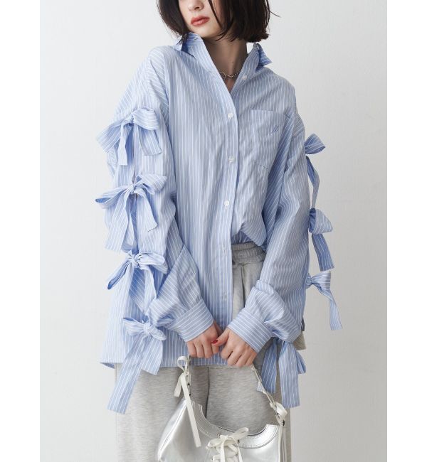 jouetie「【WEB限定】リボンスリーブBIGシャツ」|シャツ・ブラウス|ブルー