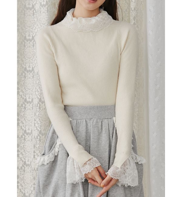 merry jenny「レースリブニット」|ニット・セーター|アイボリー