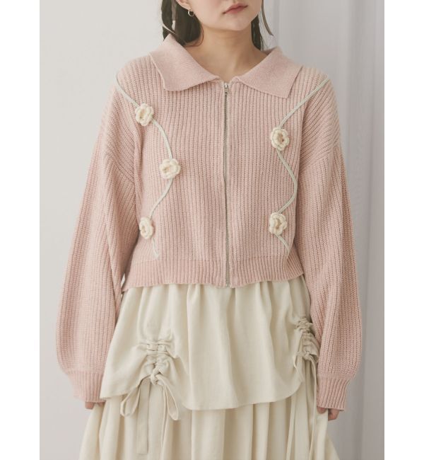 merry jenny「お花咲いたzipニットカーディガン」|カーディガン|ピンク