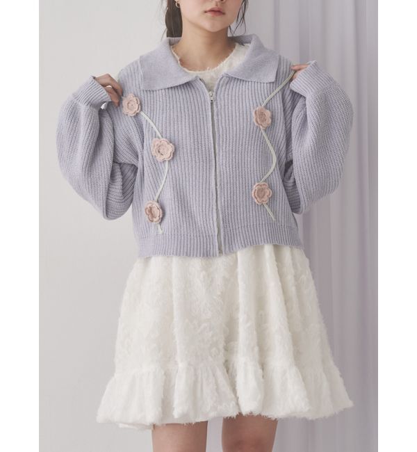 merry jenny「お花咲いたzipニットカーディガン」|カーディガン|ブルー