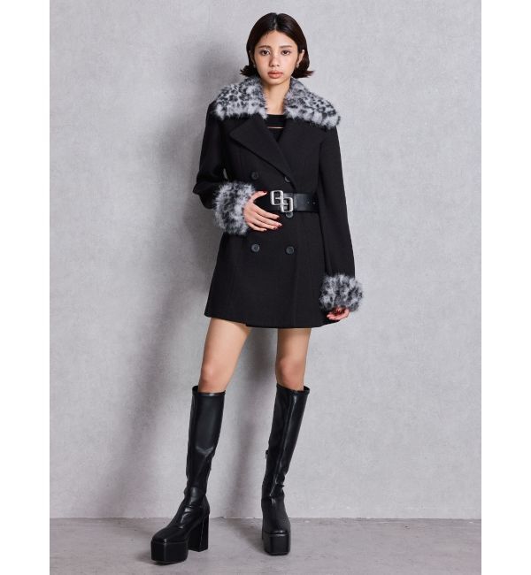 GYDA「ベルト付きタイトファーコート」|ダウン|