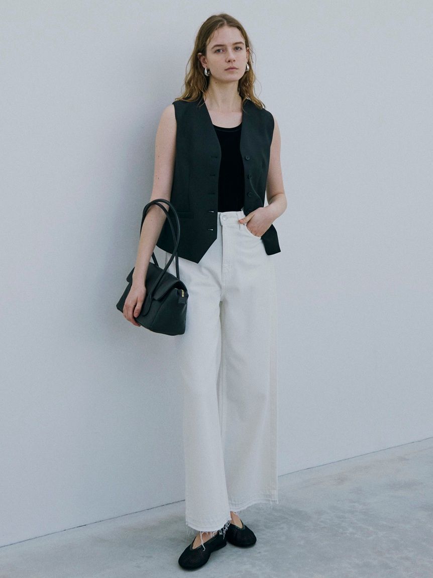 Mila Owen「【ウォッシャブル】撥水加工カットオフワイドデニムパンツ」|デニム|WHT