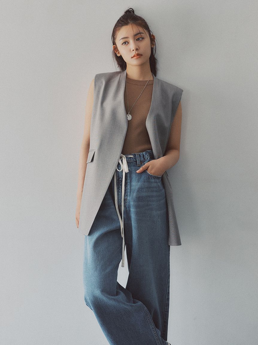 Mila Owen「ウエストドロストワイドデニムパンツ」|デニム|