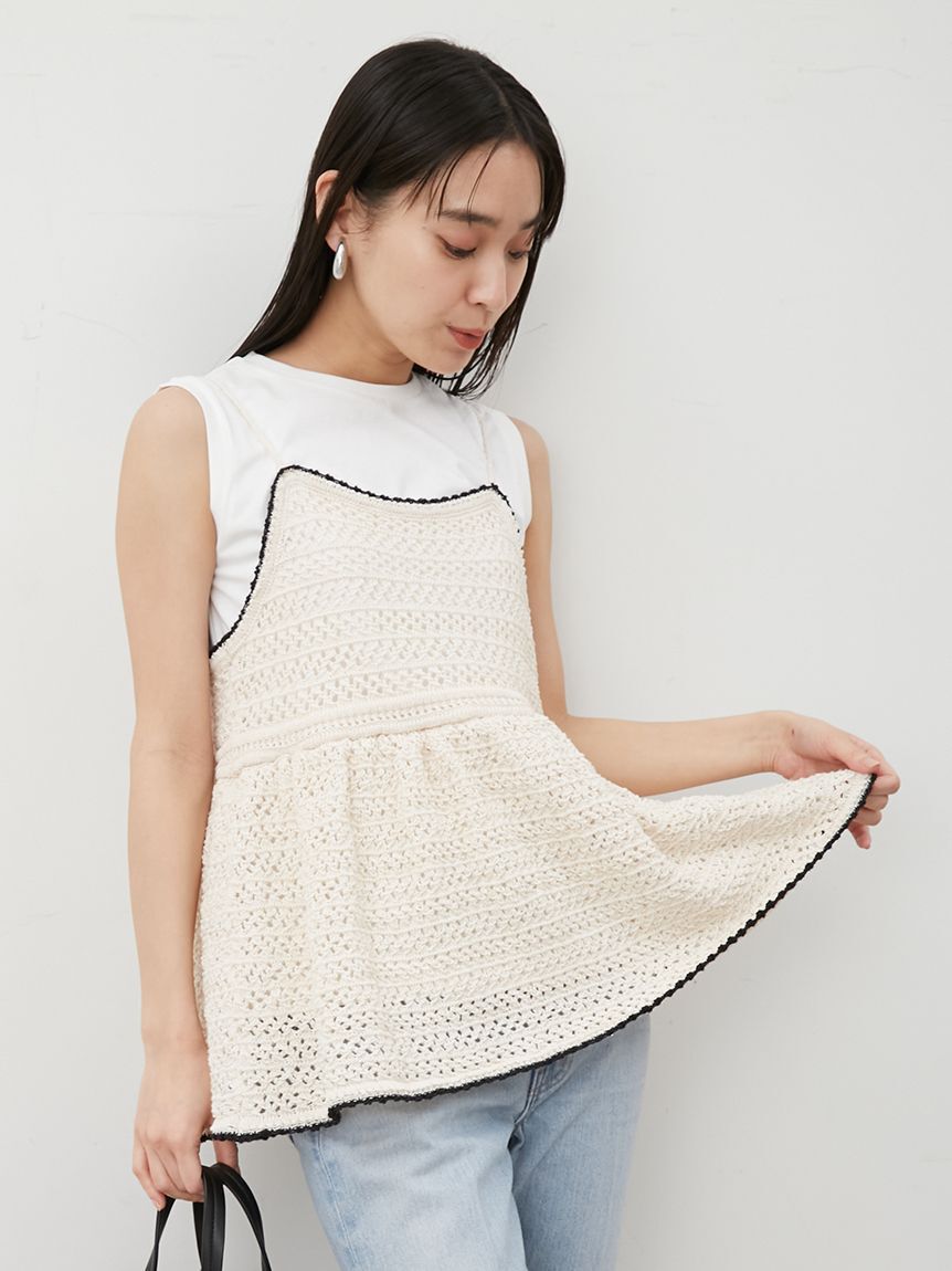Mila Owen「【ウォッシャブル】クロシェニットキャミ&times;ノースリトップス」|キャミソール|