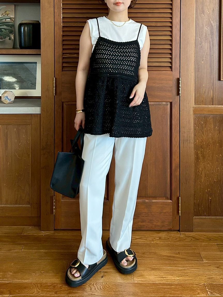 Mila Owen「【ウォッシャブル】クロシェニットキャミ&times;ノースリトップス」|キャミソール|