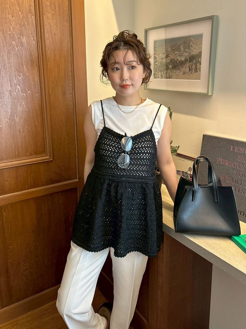 Mila Owen「【ウォッシャブル】クロシェニットキャミ&times;ノースリトップス」|キャミソール|