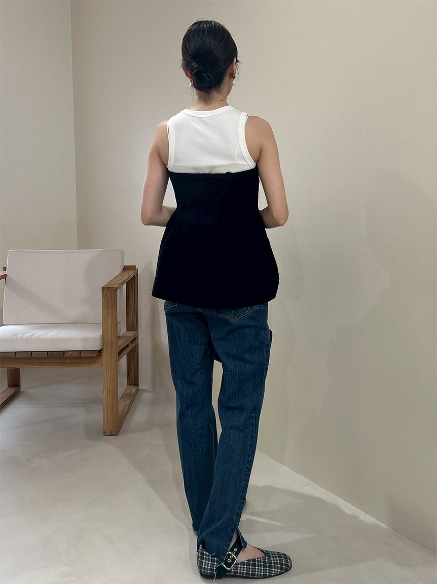 Mila Owen「裾段差テーパードデニムパンツ」|デニム|