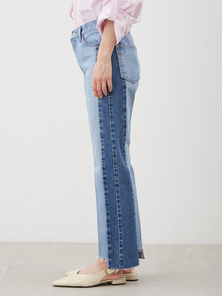 Mila Owen「配色撥水裾段差テーパードデニムパンツ」|デニム|