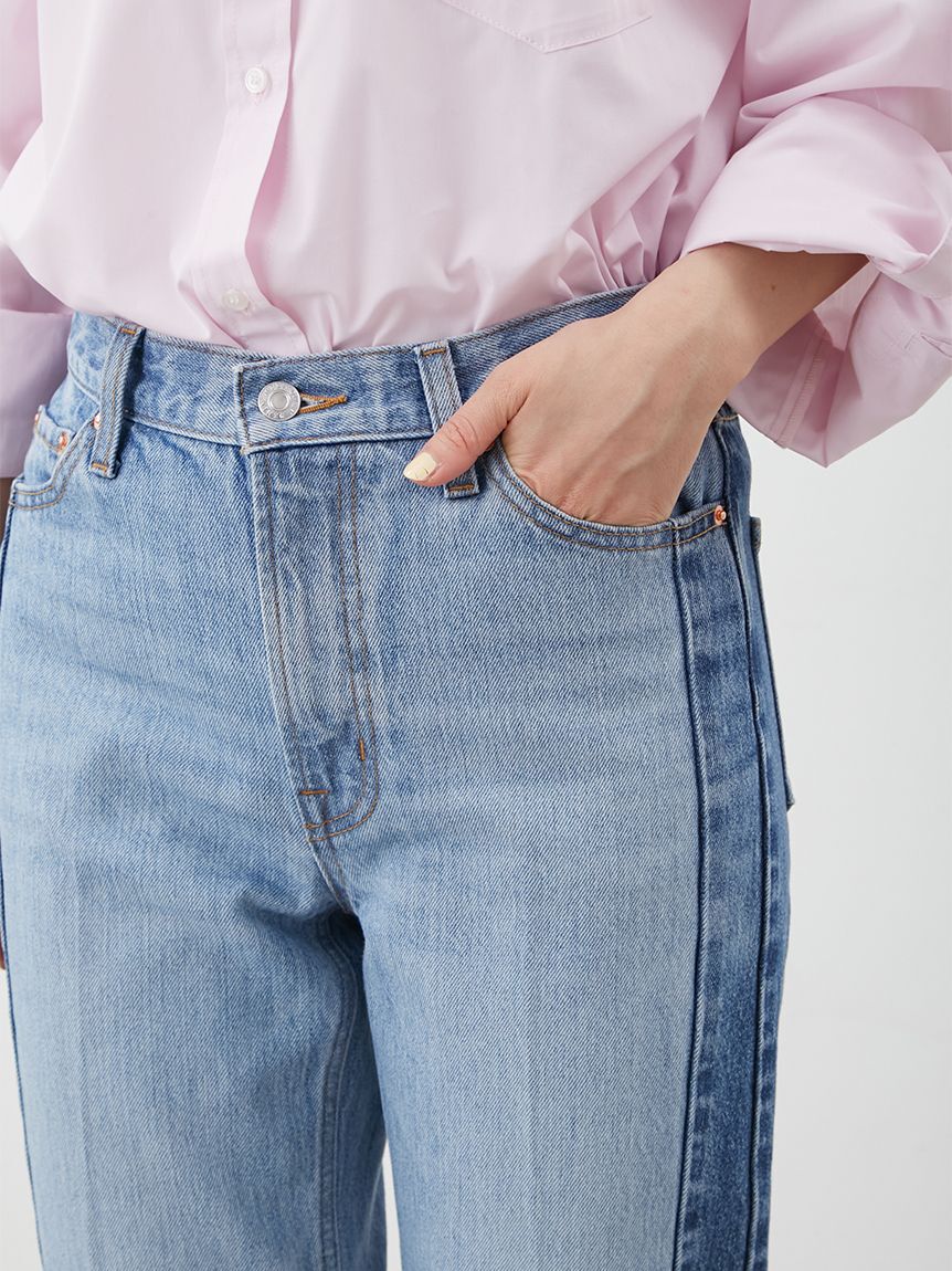 Mila Owen「配色撥水裾段差テーパードデニムパンツ」|デニム|