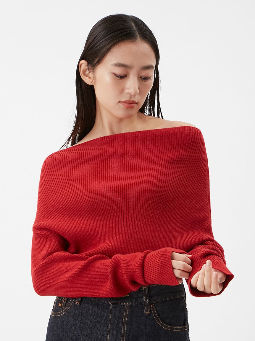 Mila Owen「オフショルラメニット」|ニット・セーター|RED