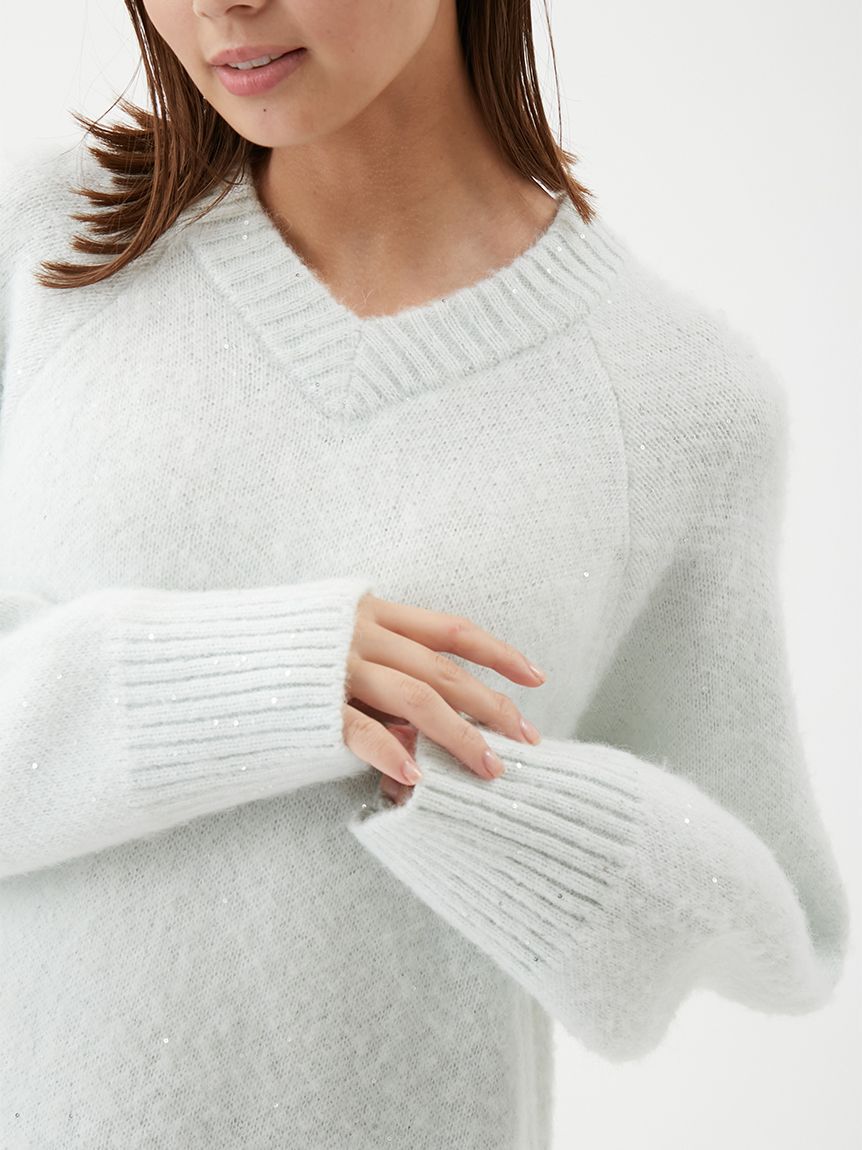 スパンコールVネックシャギーニット（Mila Owen）｜ルミネの