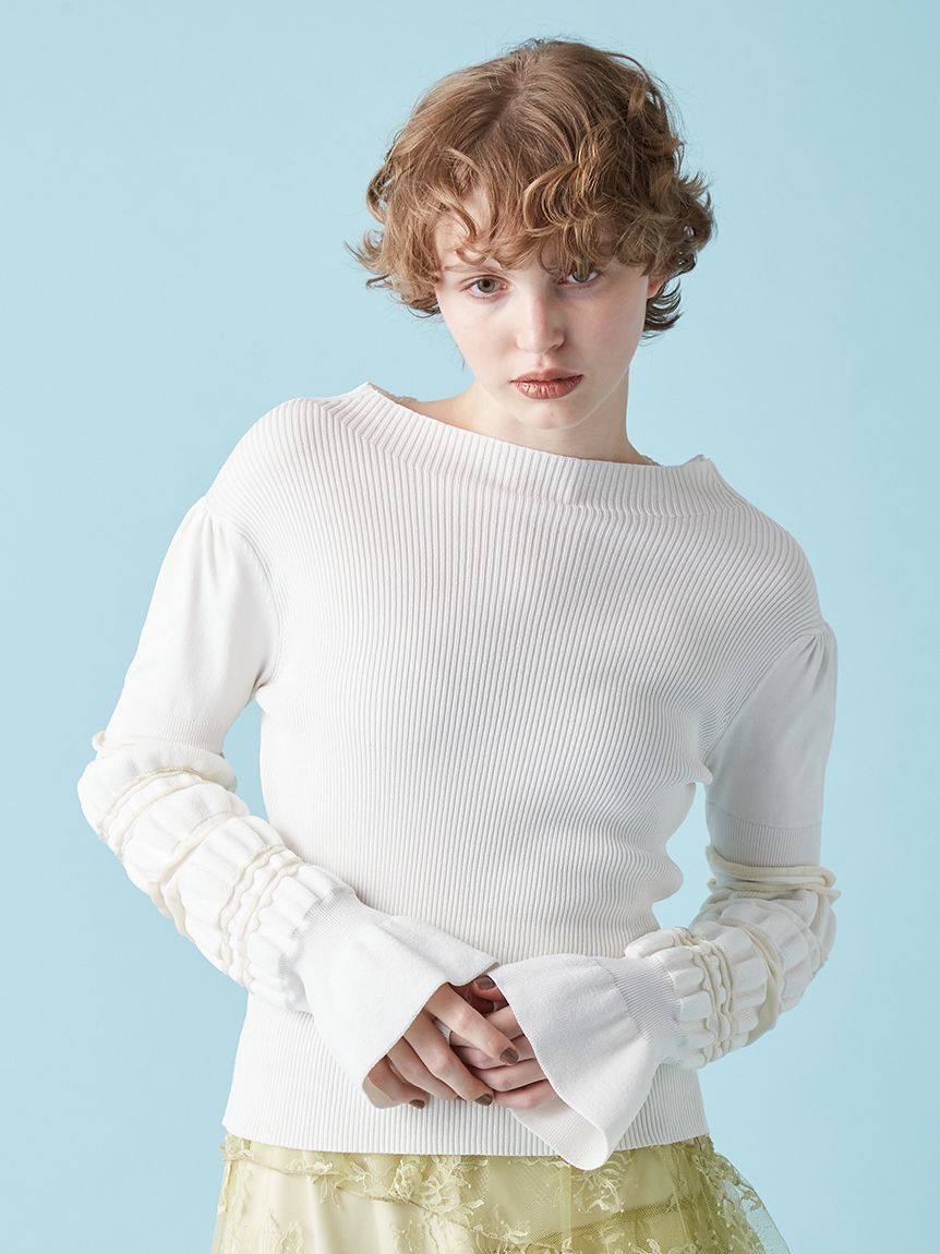 FURFUR「イレギュラーリブスリーブニットトップス」|ニット・セーター|