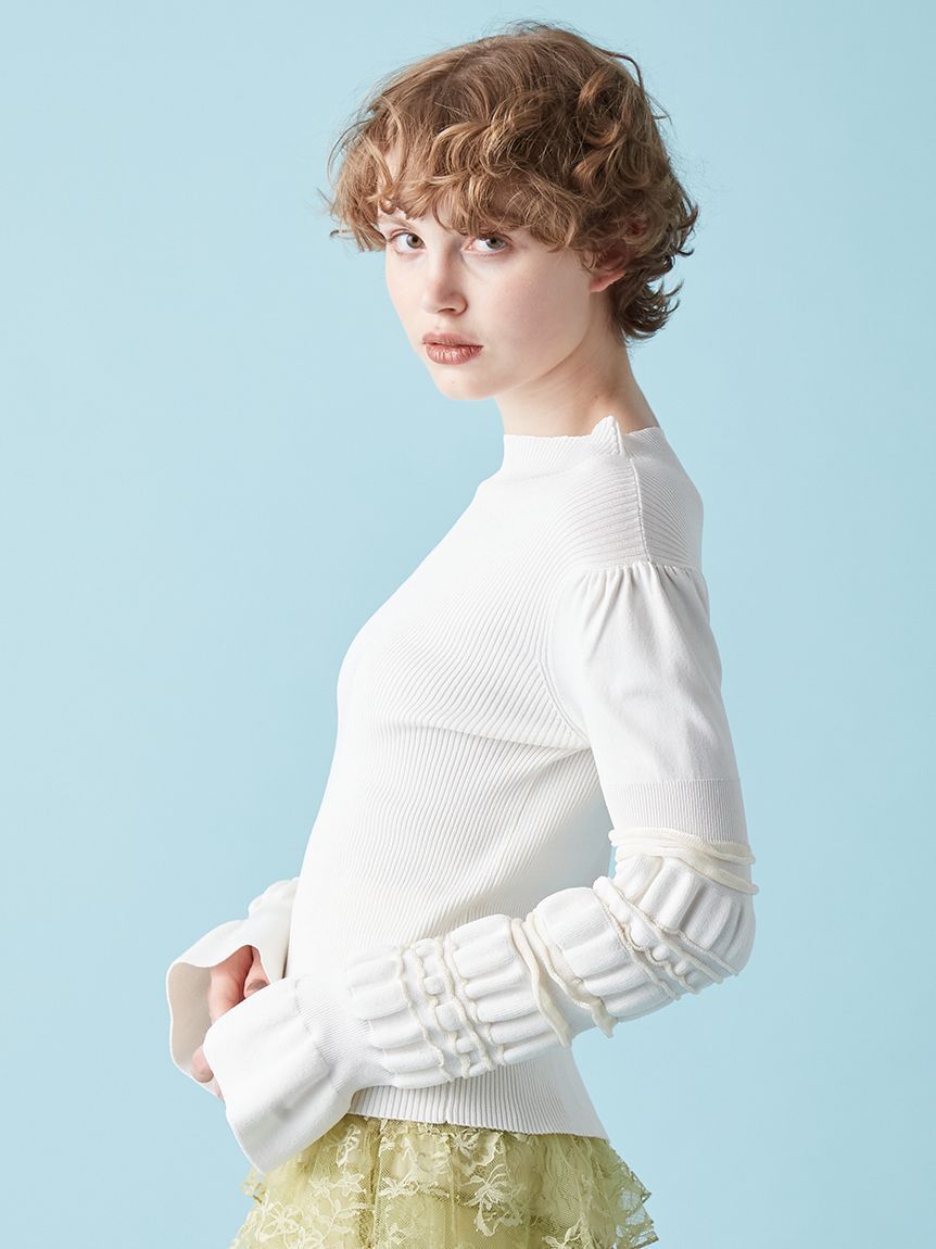 FURFUR「イレギュラーリブスリーブニットトップス」|ニット・セーター|