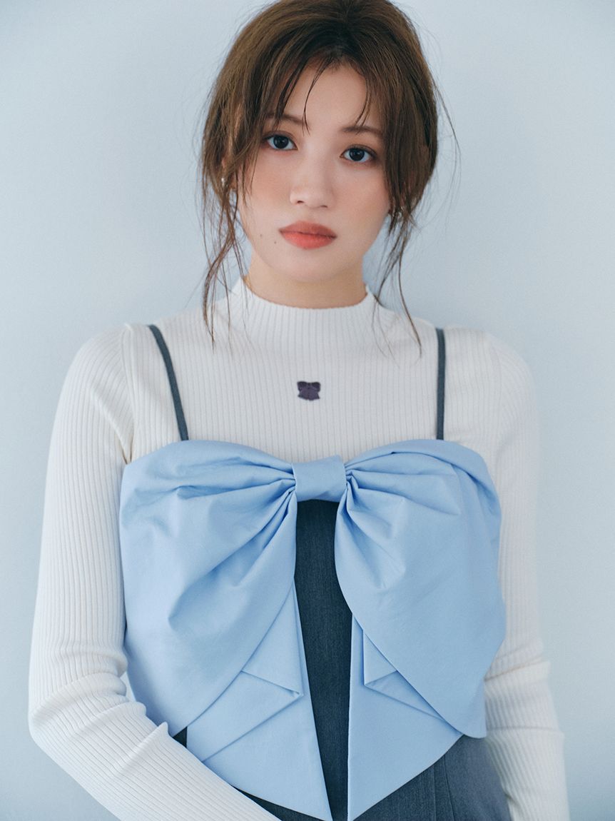 FURFUR「【限定カラー】リボン刺繍リブニットトップス」|ニット・セーター|WHT