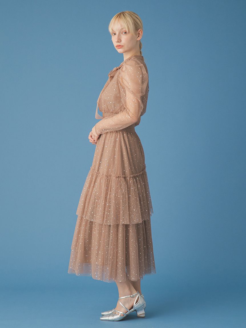 FURFUR「ロングスリーブラメチュールドレス」|ドレス|