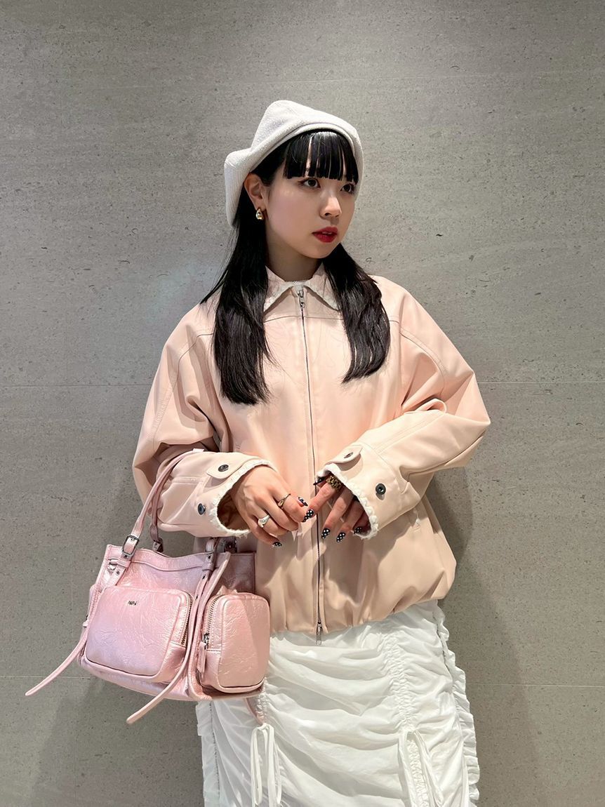 FURFUR「トリミング刺繍レザーライクブルゾン」|ブルゾン・スタジャン|