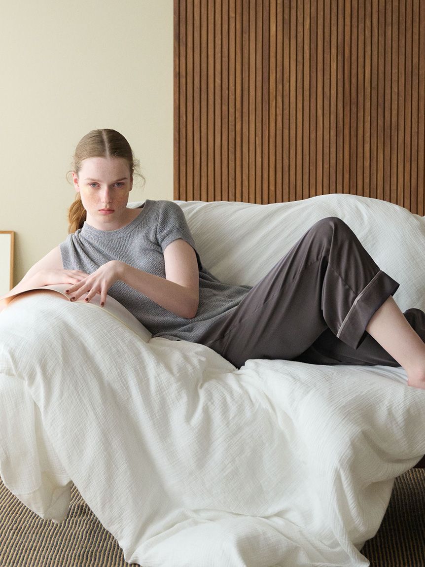 gelato pique「接触冷感サテンラインロングパンツ」|ルームウェア|GRY