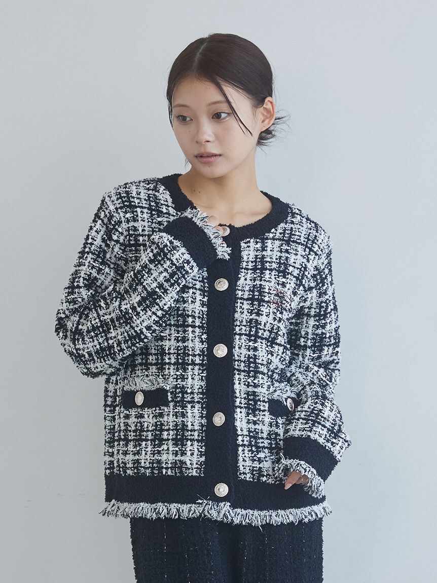 gelato pique「【JOEL ROBUCHON】ツイードモコクルーネックカーディガン」|ルームウェア|