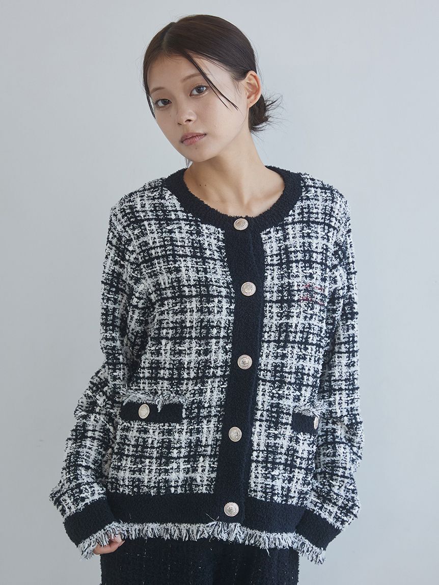 gelato pique「【JOEL ROBUCHON】ツイードモコクルーネックカーディガン」|ルームウェア|