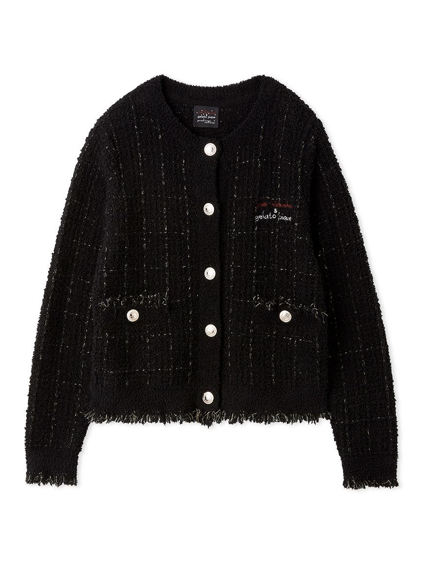 gelato pique「【JOEL ROBUCHON】ツイードモコクルーネックカーディガン」|ルームウェア|BLK