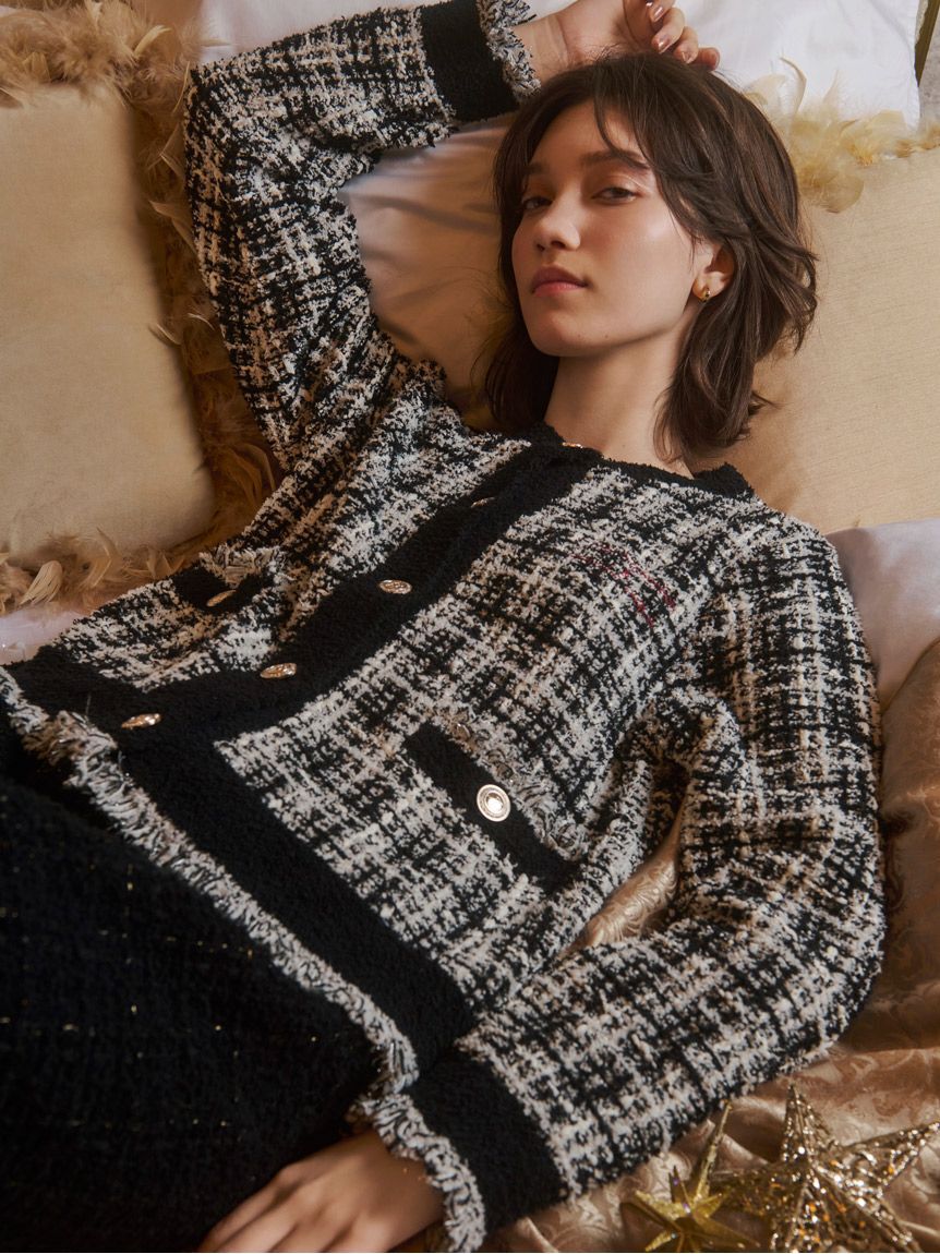 gelato pique「【JOEL ROBUCHON】ツイードモコクルーネックカーディガン」|ルームウェア|MIX