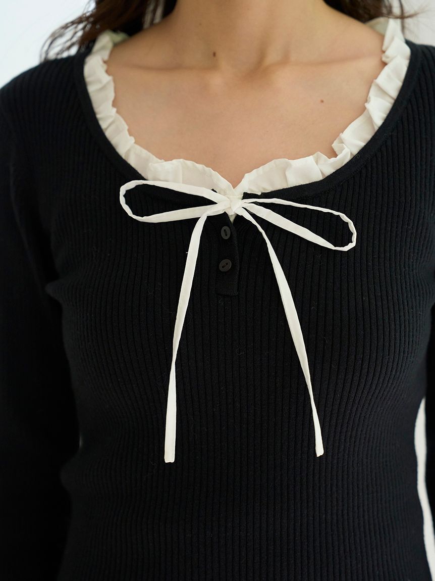 SNIDEL「【WEB限定カラーあり】フリルドッキングニットプルオーバー」|ニット・セーター|