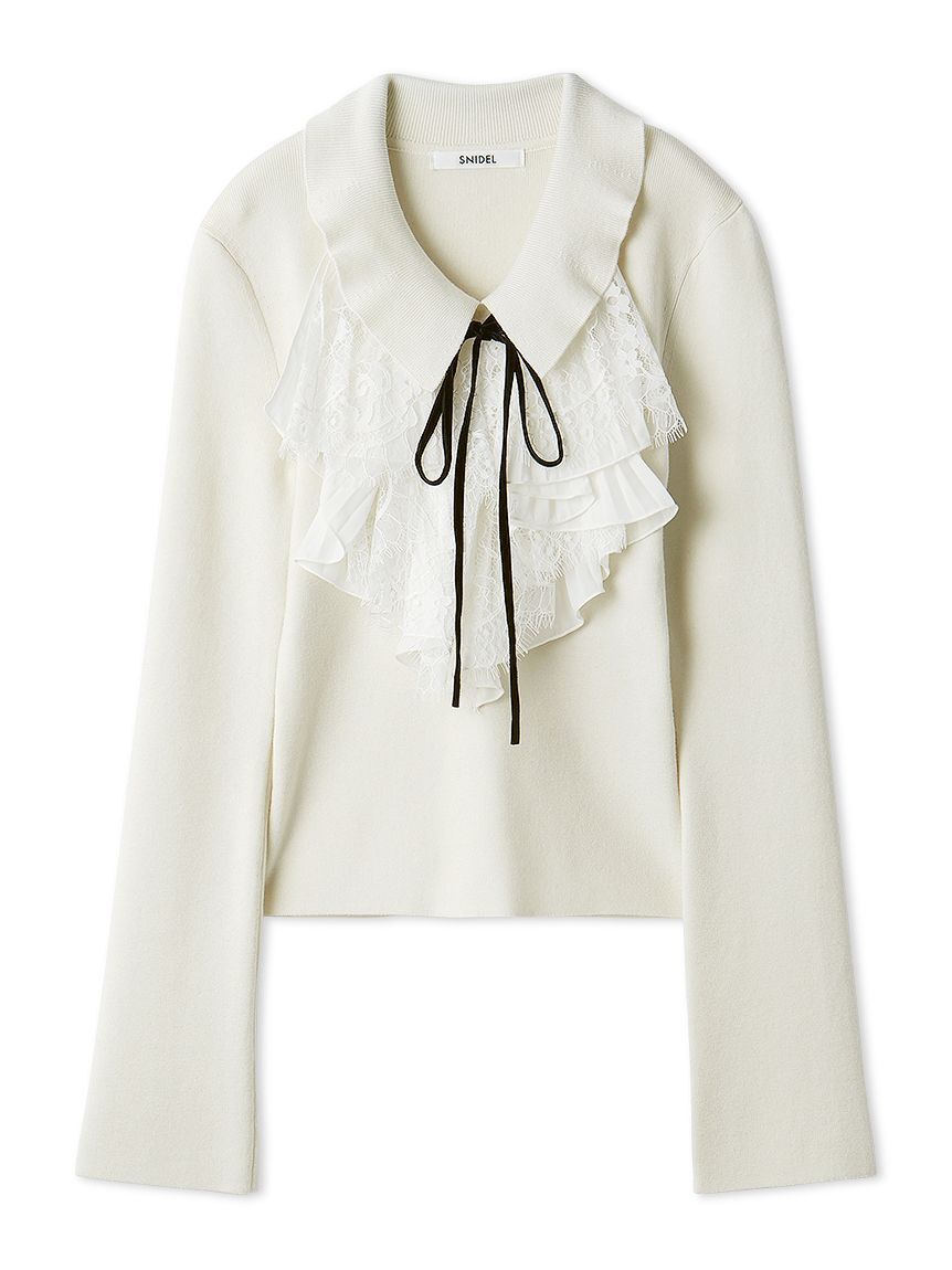 SNIDEL「Sustainableレイヤードラッフルニットプルオーバー」|ニット・セーター|