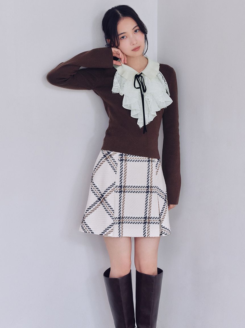 SNIDEL「Sustainableレイヤードラッフルニットプルオーバー」|ニット・セーター|