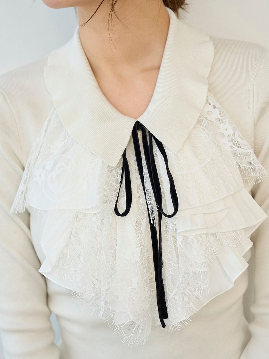 SNIDEL「Sustainableレイヤードラッフルニットプルオーバー」|ニット・セーター|