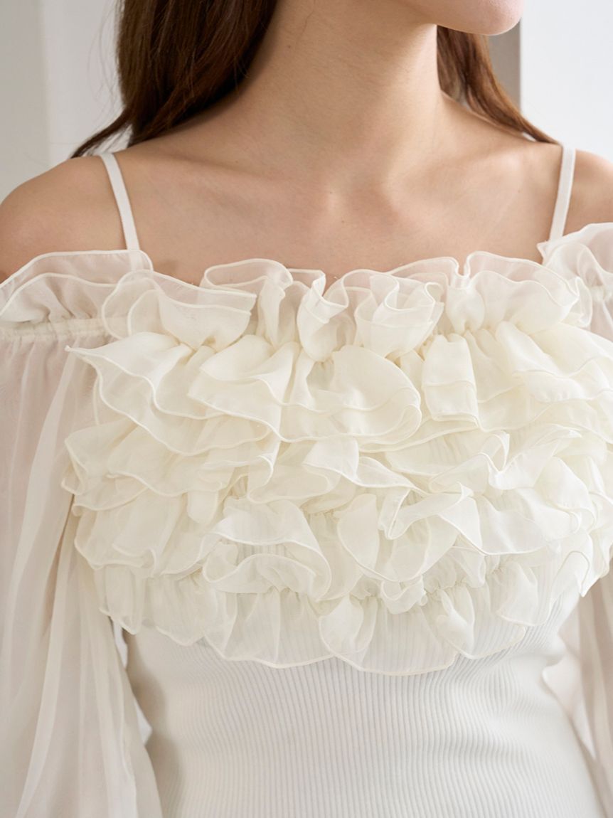 SNIDEL「デザインシアーフリルニットプルオーバー」|ニット・セーター|