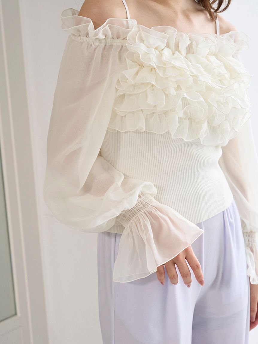 SNIDEL「デザインシアーフリルニットプルオーバー」|ニット・セーター|