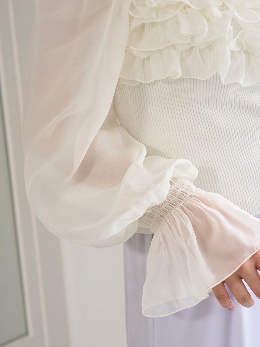 SNIDEL「デザインシアーフリルニットプルオーバー」|ニット・セーター|