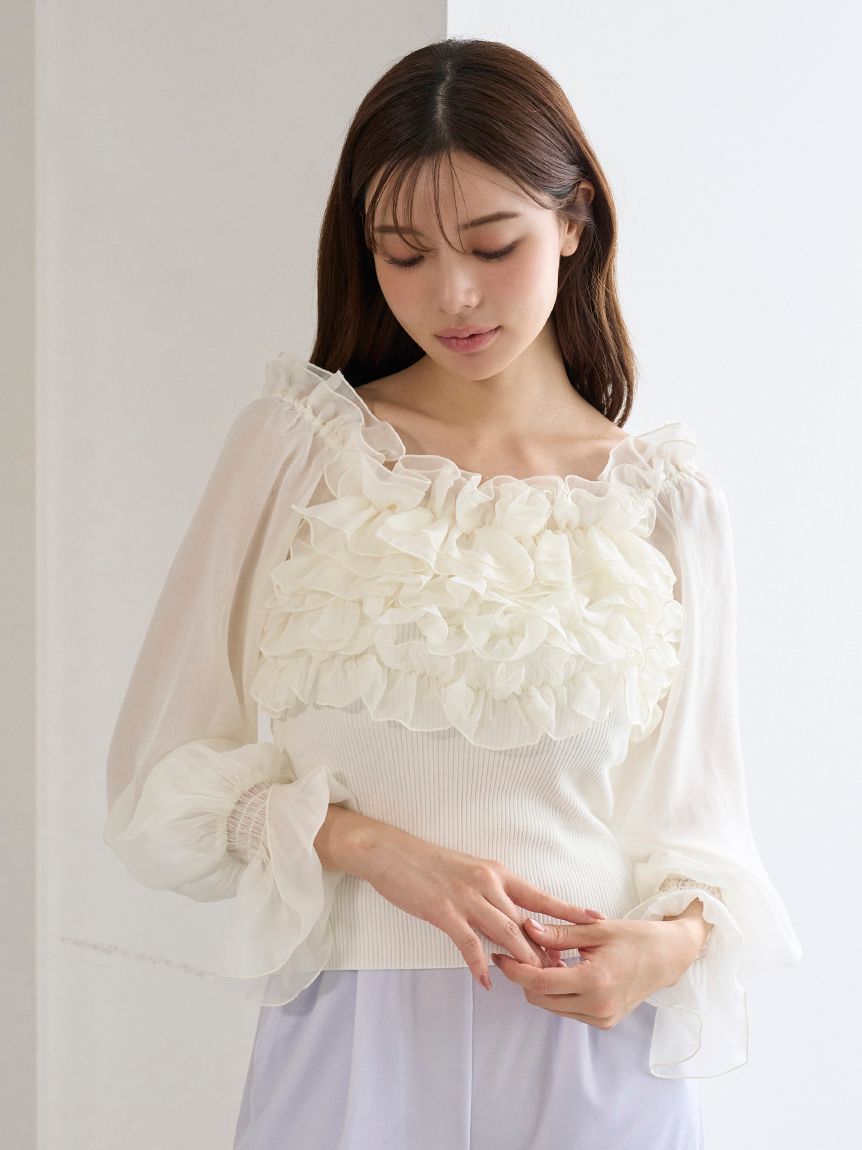 SNIDEL「デザインシアーフリルニットプルオーバー」|ニット・セーター|