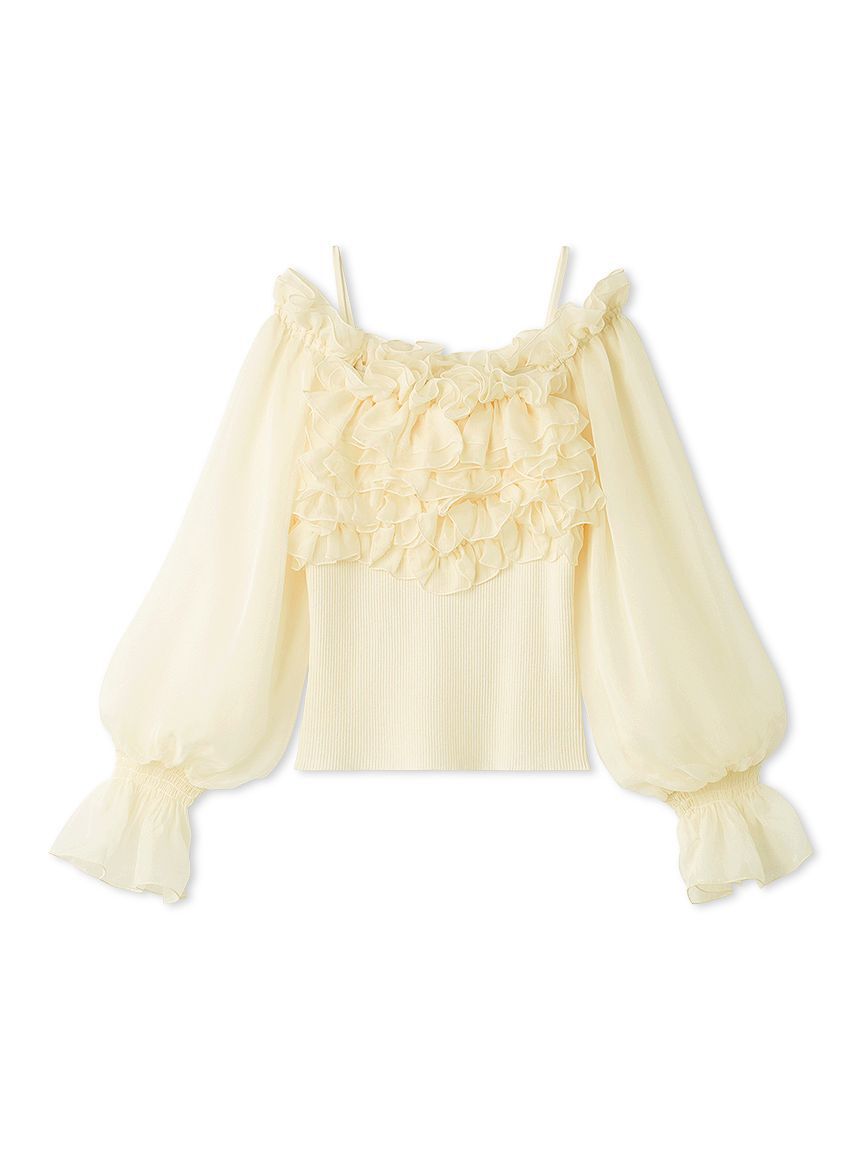 SNIDEL「デザインシアーフリルニットプルオーバー」|ニット・セーター|YEL