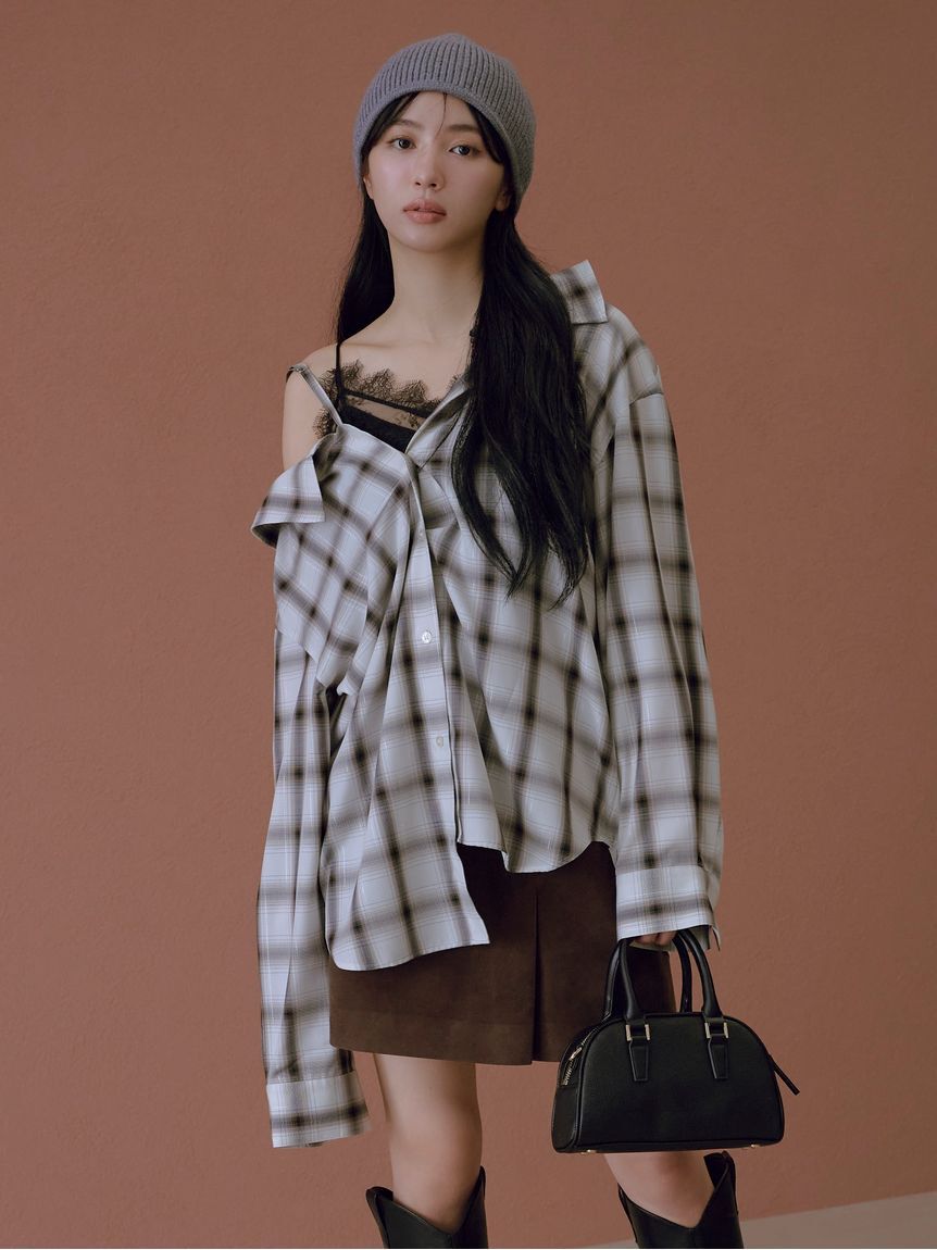 FRAY I.D「レザーライクアシメタックミニスカート」|スカート|