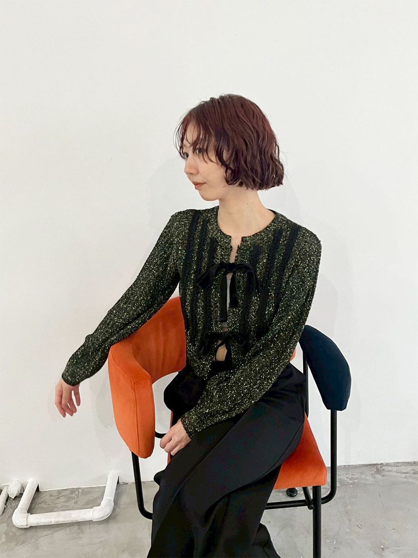 LILY BROWN「ベロアリボンニットカーディガン」|カーディガン|